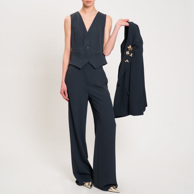 Dixie-Completo gilet e pantalone tessuto fluido - blu