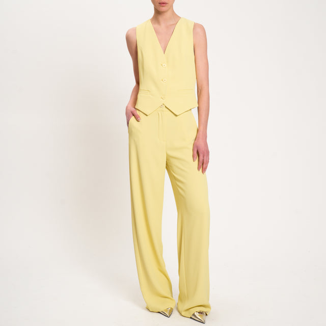 Dixie-Completo gilet e pantalone tessuto fluido - giallo