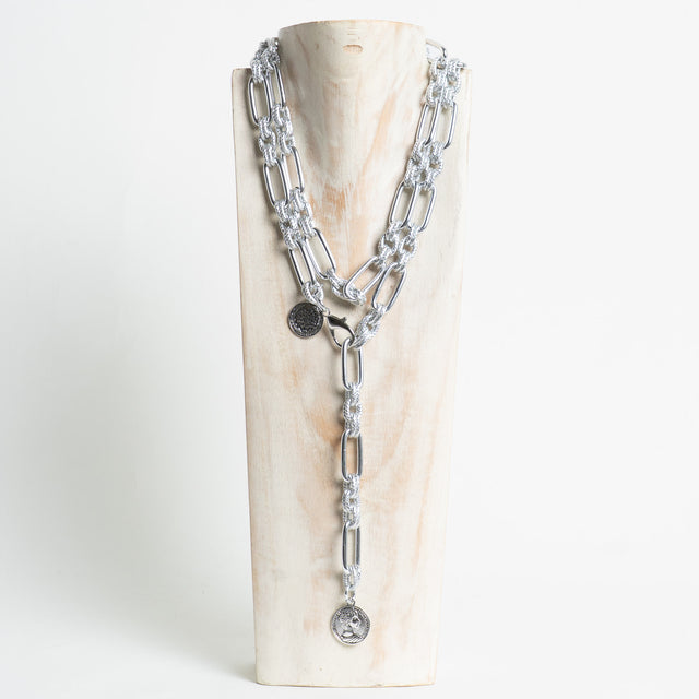 W by Whitemood- Collana catene miste con moneta - silver