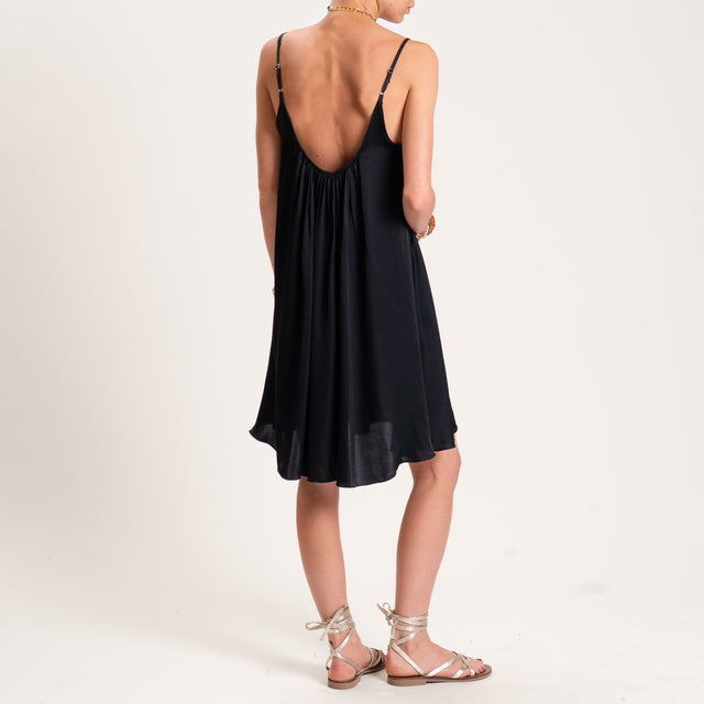 Motel-Abito corto satin doppio bretelle regolabili - nero
