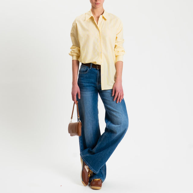 Tensione in-Camicia in cotone - righe fine giallo/bianco