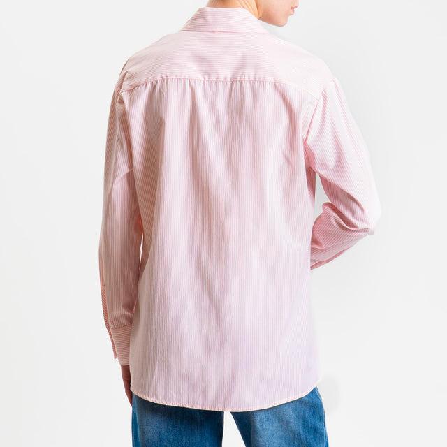 Tensione in-Camicia in cotone - righe fine rosa/bianco