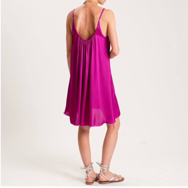 Motel-Abito corto satin doppio bretelle regolabili - berry