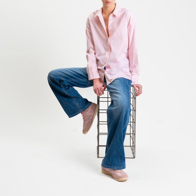 Tensione in-Camicia in cotone - righe fine rosa/bianco