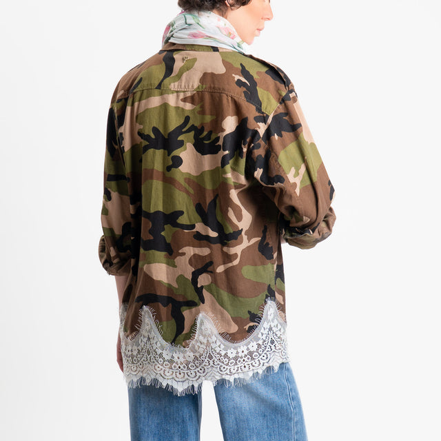 Philia Loft-Giacca Camicia VINTAGE con foulard - camouflage/latte/fucsia