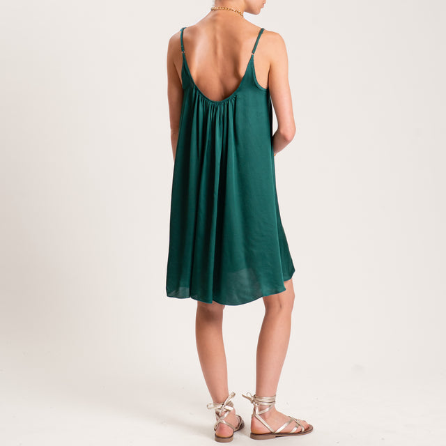 Motel-Abito corto satin doppio bretelle regolabili - VERDE