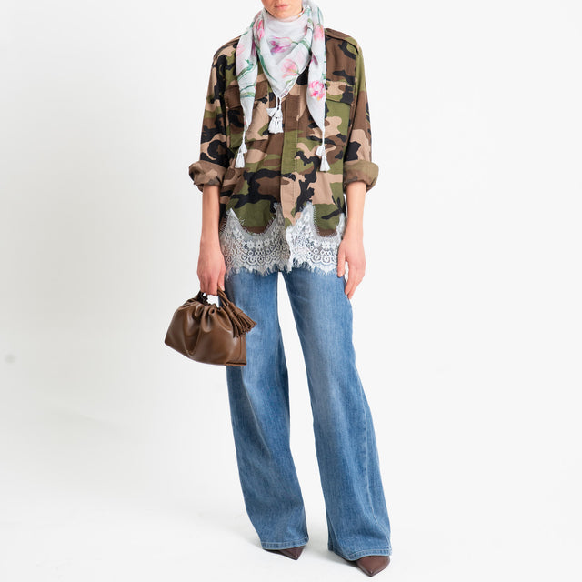Philia Loft-Giacca Camicia VINTAGE con foulard - camouflage/latte/fucsia