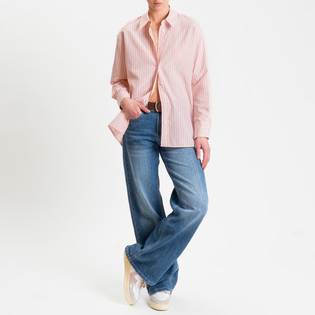 Tensione in-Camicia in cotone - righe rosa/burro