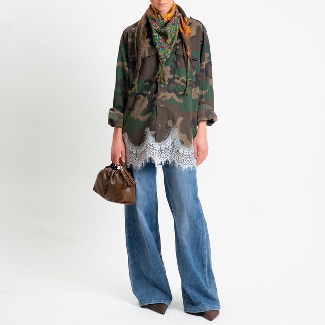 Philia Loft-Giacca Camicia VINTAGE con foulard - camouflage/ocra/verde