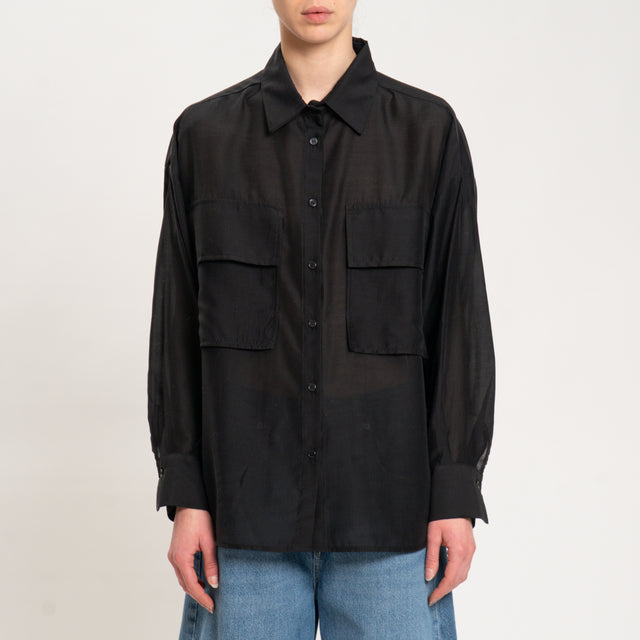 Camisa Dixie-Muslin con bolsillos - Negra