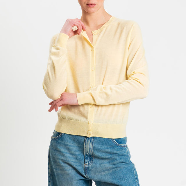Tensione in-Cardigan rebecchina 100% LANA MERINO - giallo