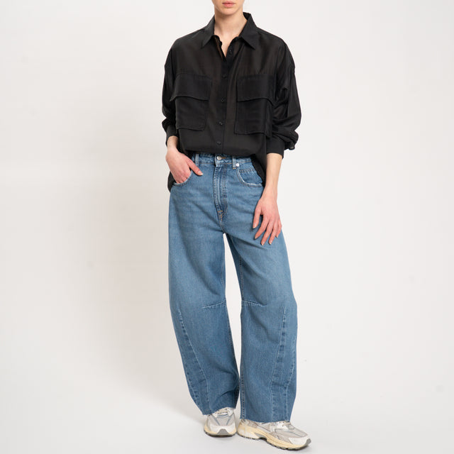 Camisa Dixie-Muslin con bolsillos - Negra
