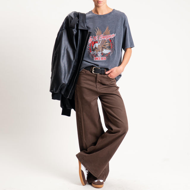 Haveone- T-shirt stampa aquila stone washed - grigio