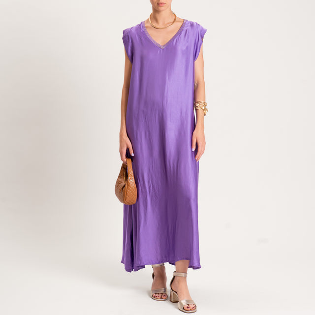 Motel-Abito satin scollo v lurex con tasche - glicine