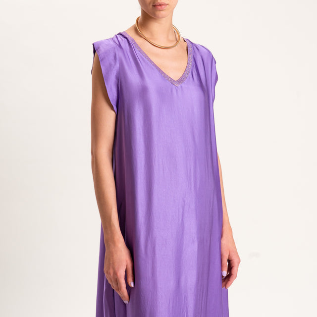 Motel-Abito satin scollo v lurex con tasche - glicine