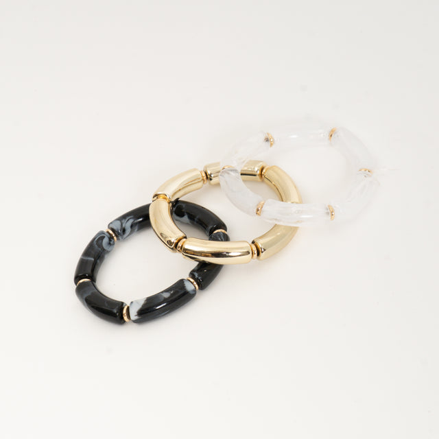 W by Whitemood-Set 3 bracciali elastici - gold/nero