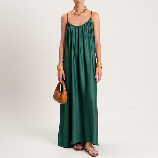 Motel-Abito satin con tasche bretelle regolabili - VERDE