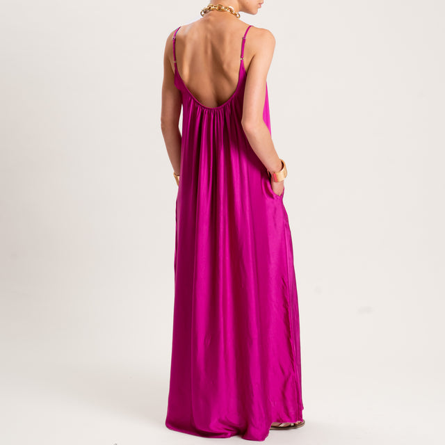 Motel-Abito satin con tasche bretelle regolabili - berry