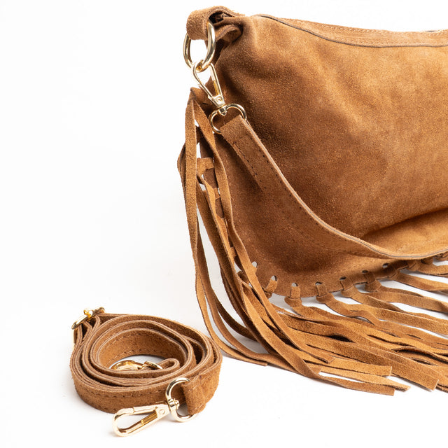 W by Whitemood-Borsa mezzaluna in camoscio con fra - cuoio