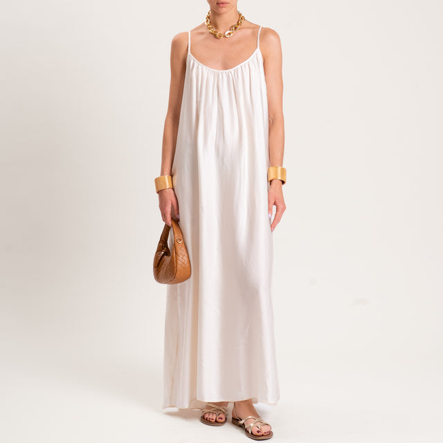 Motel-Abito satin con tasche bretelle regolabili - burro