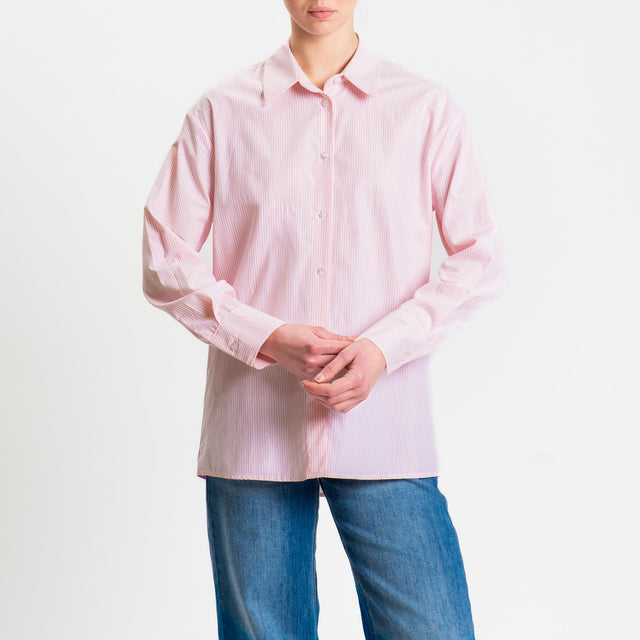 Tensione in-Camicia in cotone - righe fine rosa/bianco