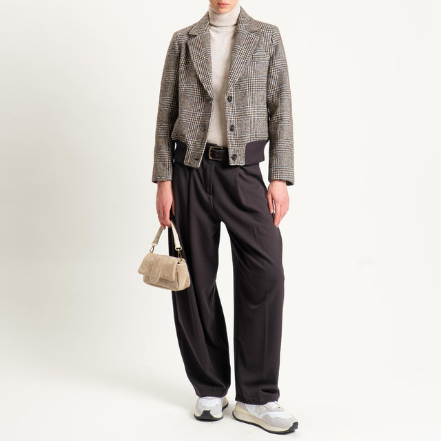 Tensione in-Bomber misto lana principe di galles - moro/sand