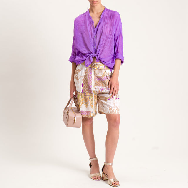 Tensione in-Shorts fantasia con cintura misto lino - sand/lilla/biscotto