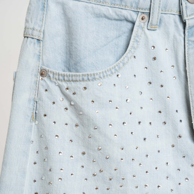 Tensione in-Jeans GIUSI wide leg con strass - denim chiaro