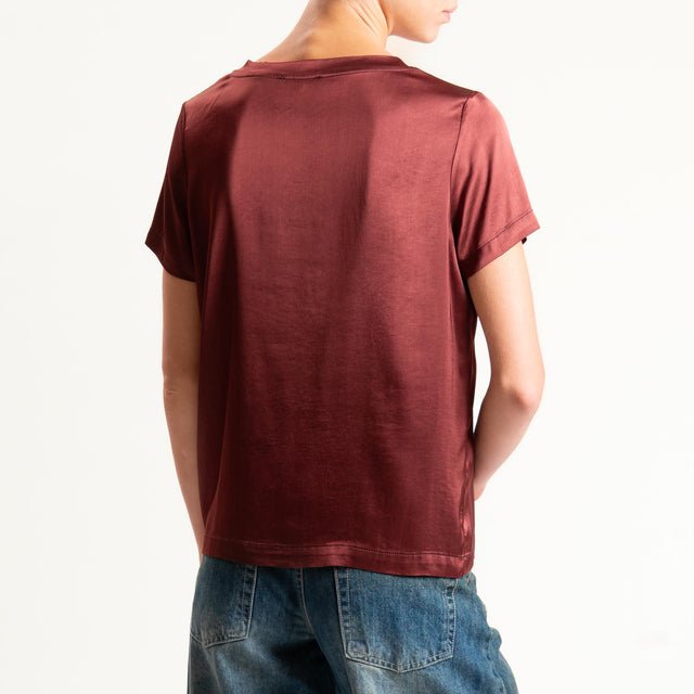 Vicolo-Blusa satin elasticizzata mezza manica - vino