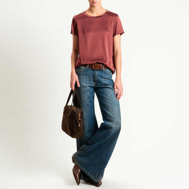 Vicolo-Blusa satin elasticizzata mezza manica - vino