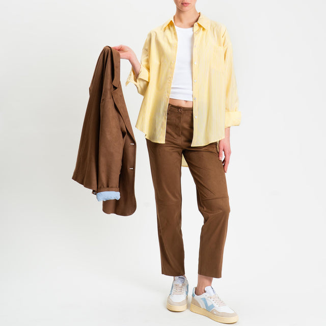 Tensione in-Pantalone cinque tasche effetto suede - cognac