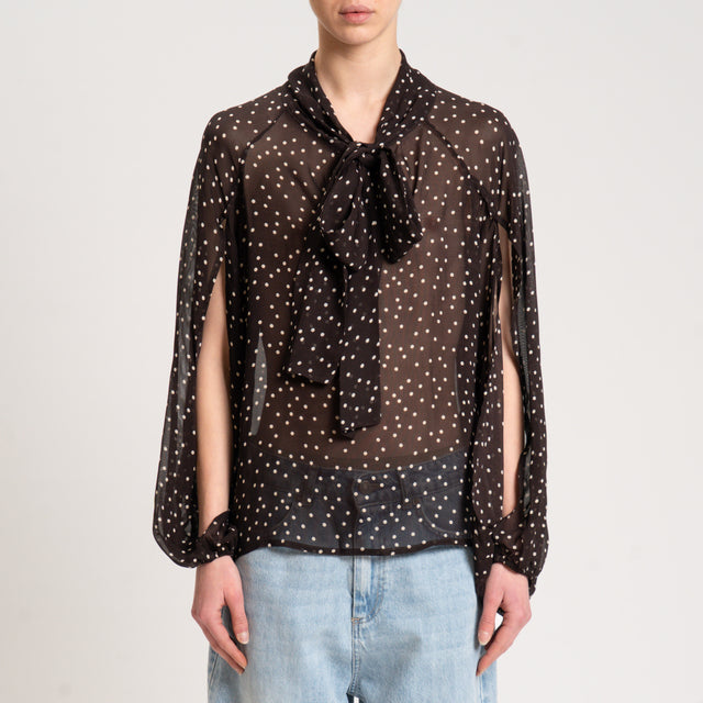 Tensione in-Blusa pois con fiocco - cioccolato