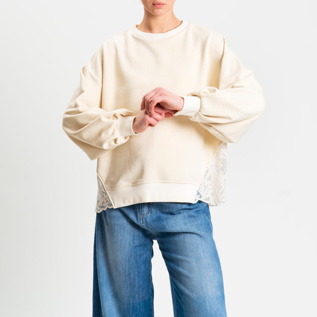 Tensione in-Felpa doppio tessuto ricamato - burro