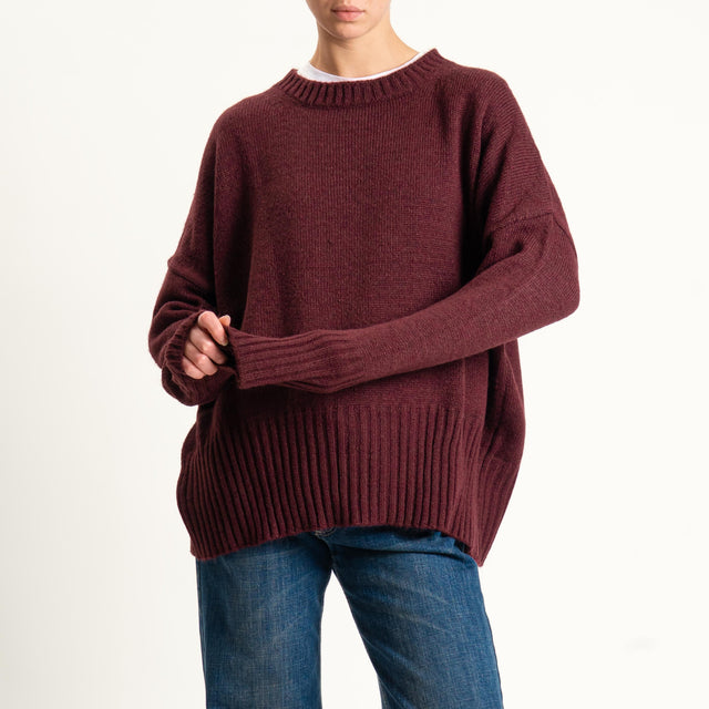 Tensione in-Maglia girocollo misto lana - vino