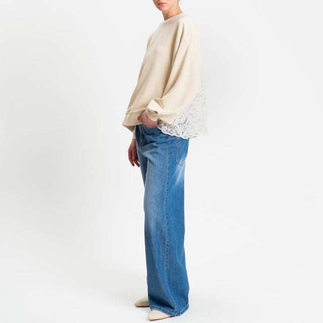 Tensione in-Felpa doppio tessuto ricamato - burro