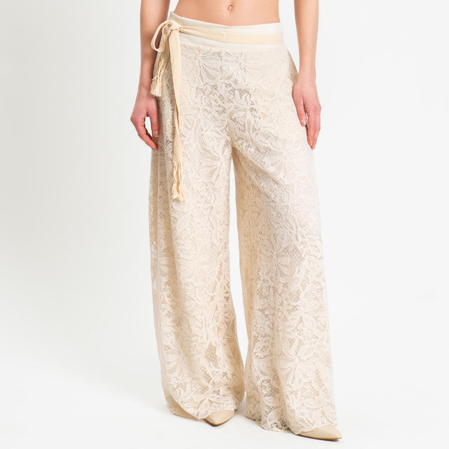 Tensione in-Pantalone ricamato elastico dietro - burro