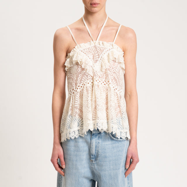 Tensione in-Top in pizzo bretelle regolabili - ecru'