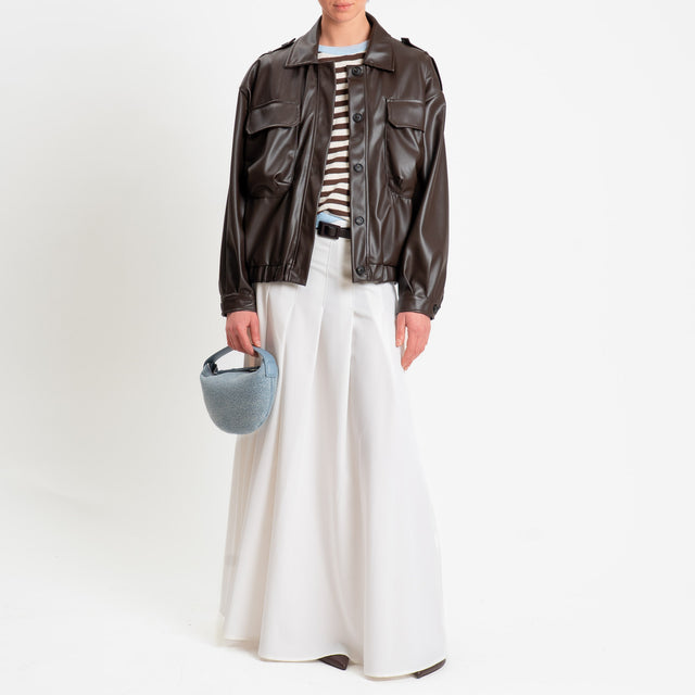 Vicolo-Bomber similpelle con tasche elastico in vita - moro