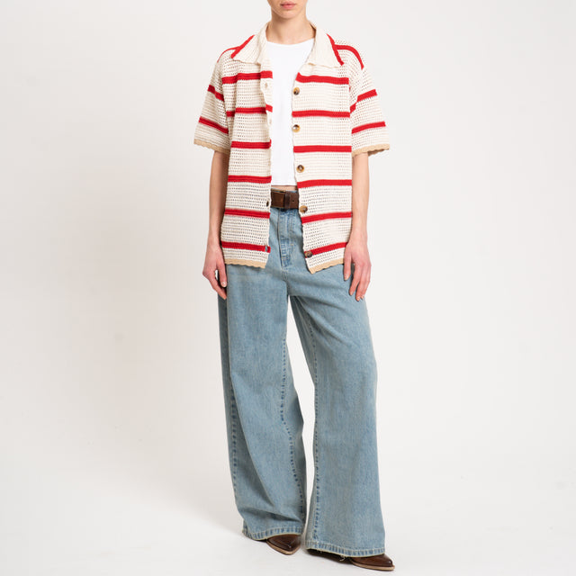 Tensione in-Camicia crochet - ecru'/rosso/beige