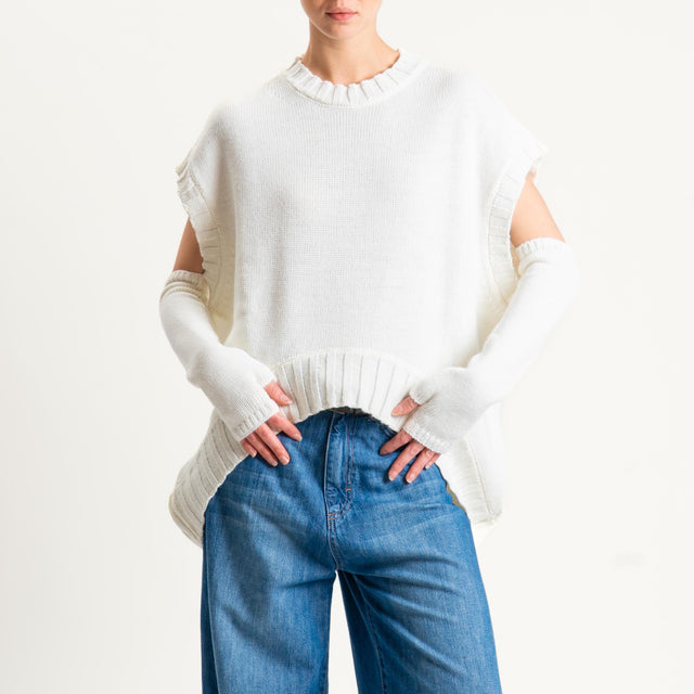 Tensione in-Maglia cannolè stondato misto alpaca con manicotti - panna