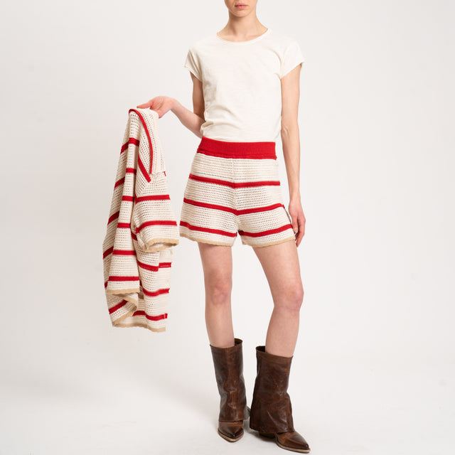 Tensione in-Shorts in maglia crochet - ecru'/rosso/beige
