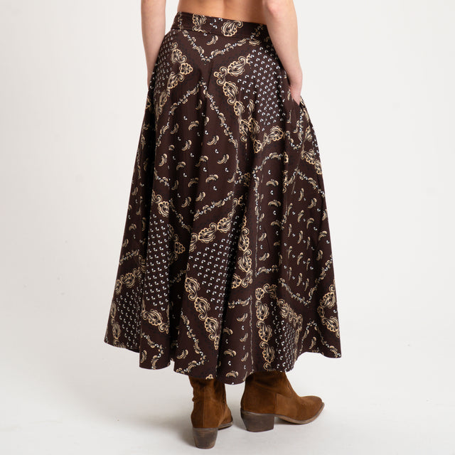 Tensione in-Gonna pieghe fantasia bandana - moro