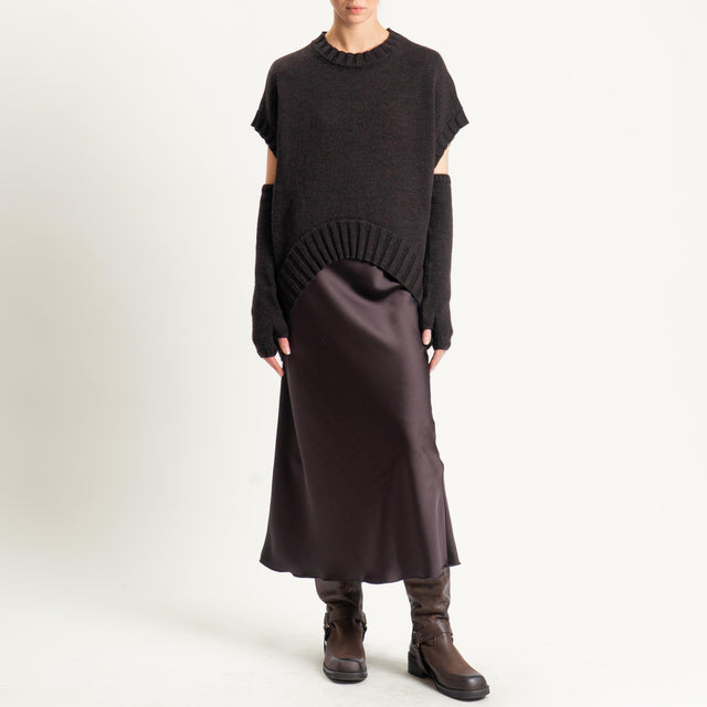 Tensione in-Maglia cannolè stondato misto alpaca con manicotti - marrone