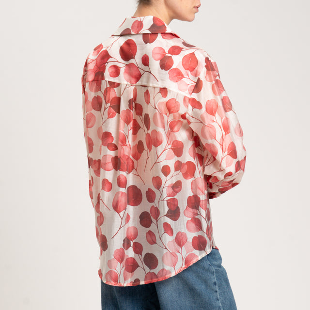 Zeroassoluto-Camicia MIA fantasia in mussola LYOCELL FIBRA NATURALE - petali latte/cherry