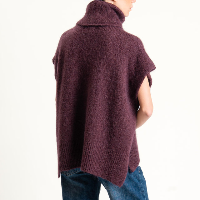 Dixie-Maglia mohair smanicata collo alto - prugna
