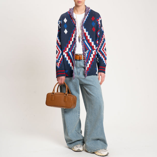 Dixie-Cardigan 2 bottoni jacquard - blu/rosso/bianco