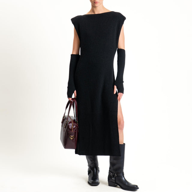 Vicolo-Abito smanicato misto alpaca con manicotti - nero