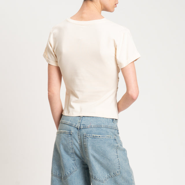 Tensione in-T-shirt girocollo con arricciatura - burro