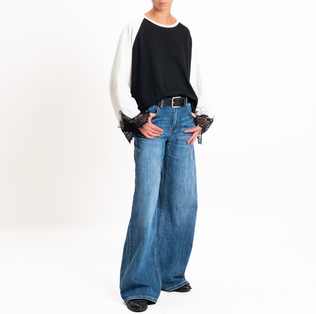 Tensione in-T-shirt bicolore con pizzo - nero/panna