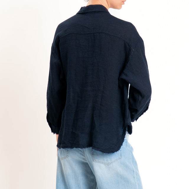 Motel-Camicia 100% lino bordi sfrangiati - blu